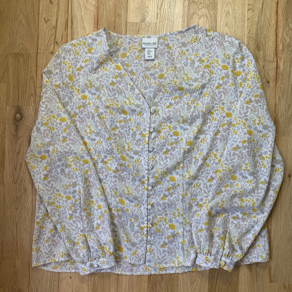 RACHEL ZOE floral blouse. Yellow/white/gray. XL